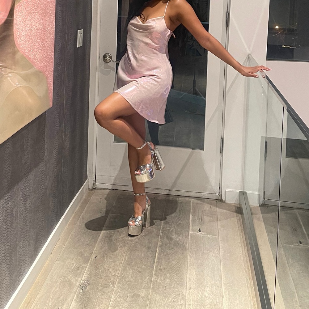 ZARA Metallic Pink Slip Dress